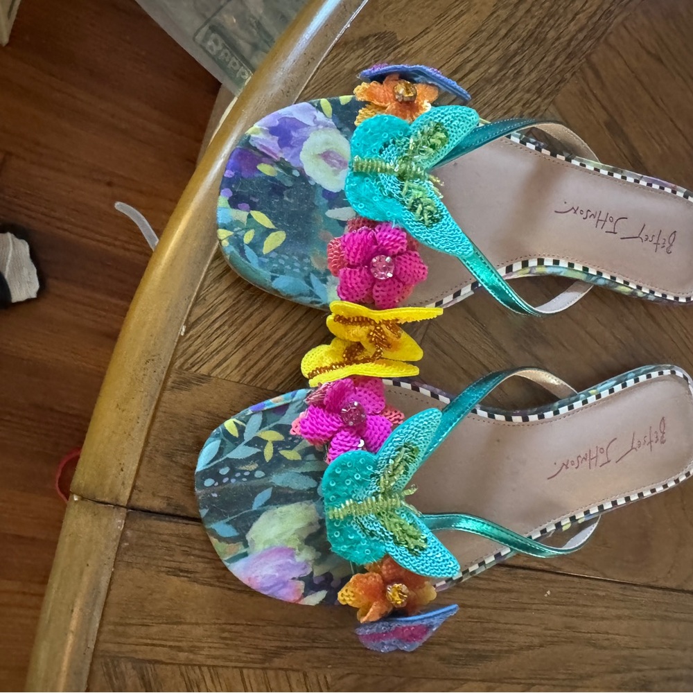 Betsey Johnson Teal Floral Sequin Flower Sandals